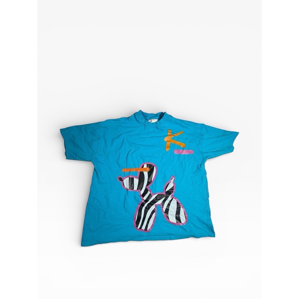 KNN CALCUTTA THE BA2 AQUA BLUE T-SHIRT 1990a Retro Abstract Dog RARE HTF Medium